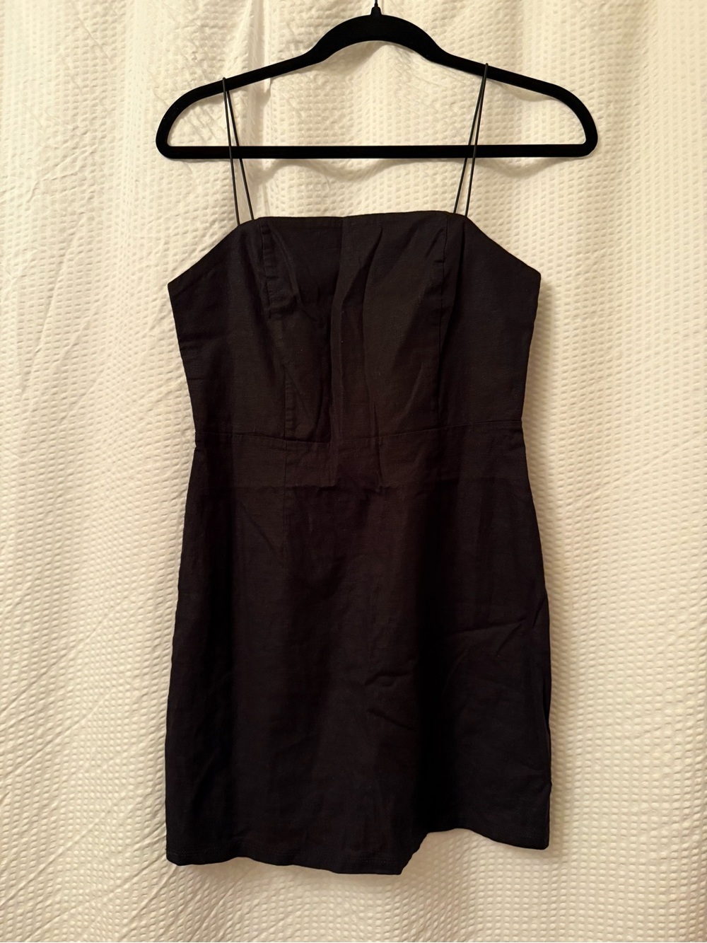 Urban Outfitters Linen Slim Strappy Dress Sz M Black Fitted Zipper Back Mini